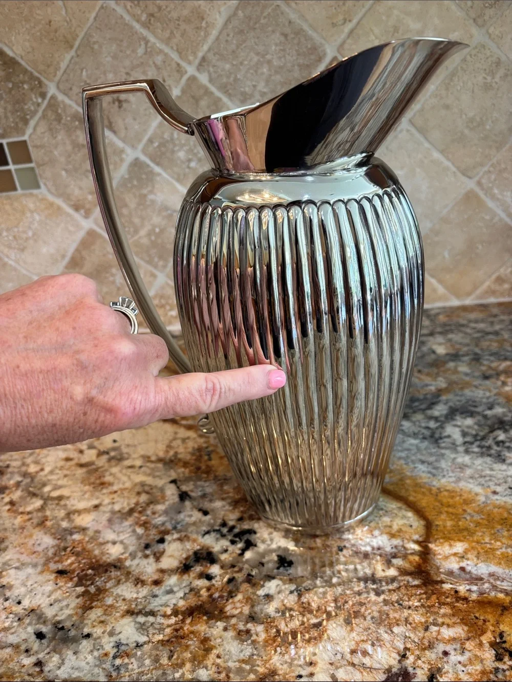 Elegant Nickel Ribbed Brass Pitcher- 11 in Barware Servewear
